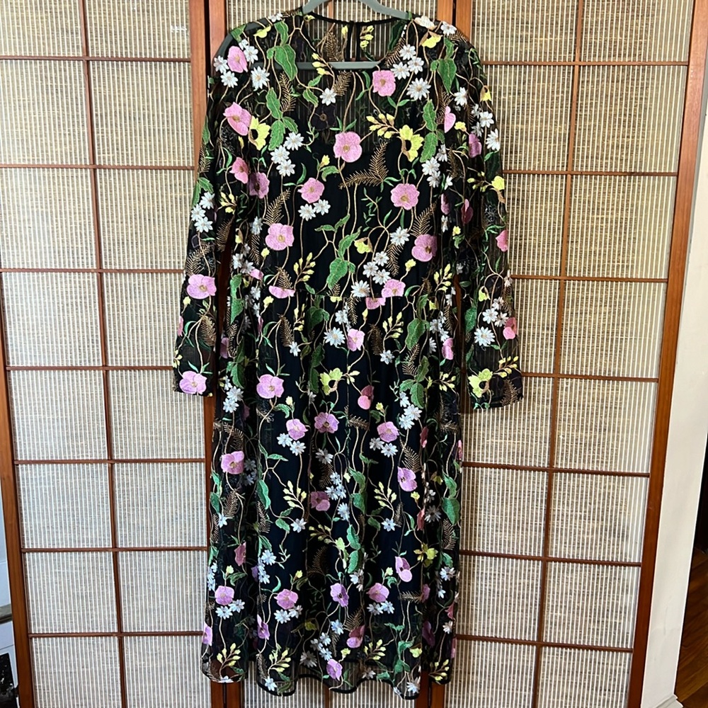 H&M floral embroidered mesh maxi dress with slip - NWT 14